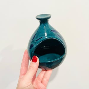 Vintage svamphållare Studio Pottery blågrön skål handgjord köksinredning