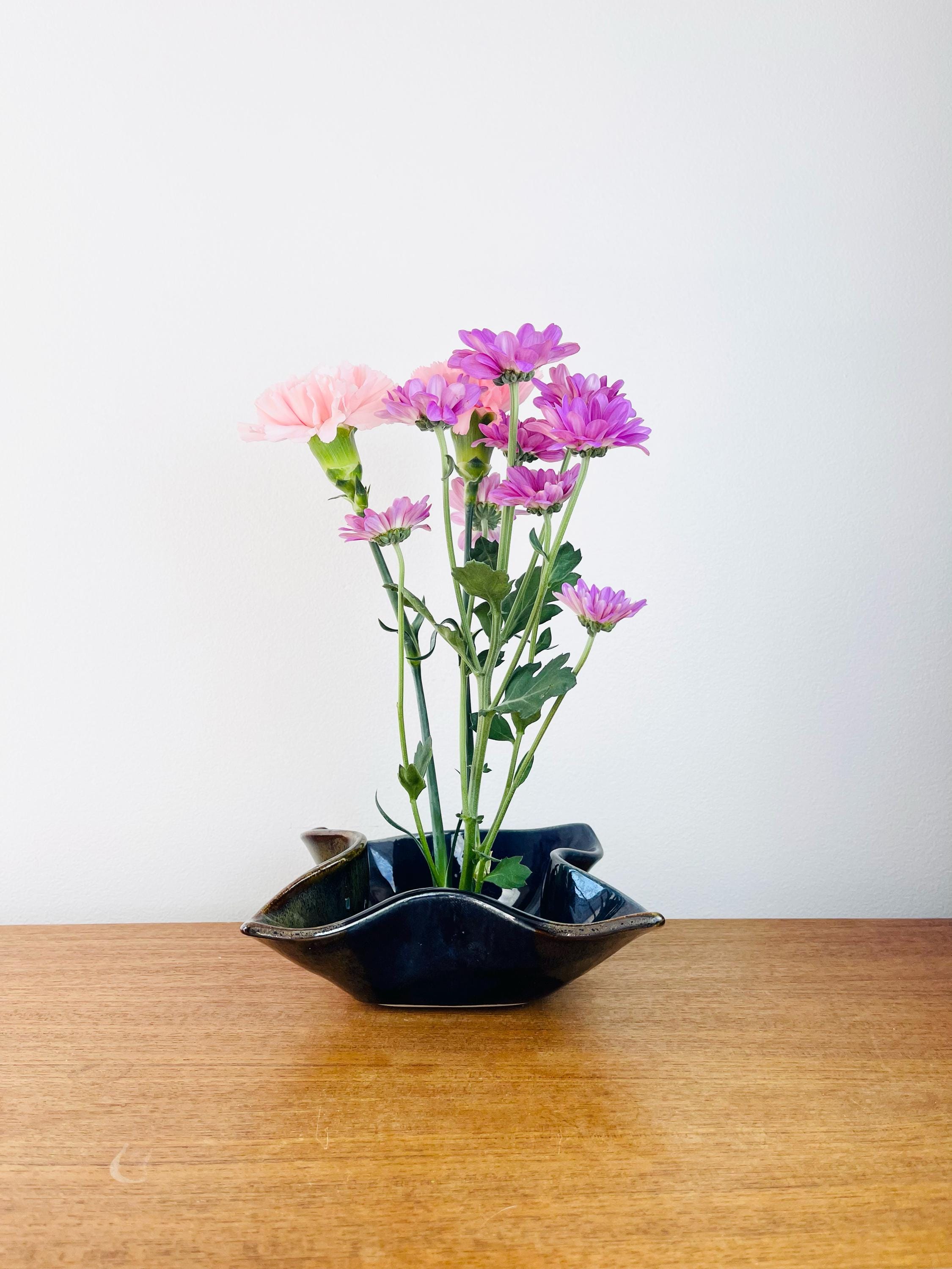 ヴィンテージ生け花花瓶 | スタジオアート陶器製 ブルーの花瓶（花 