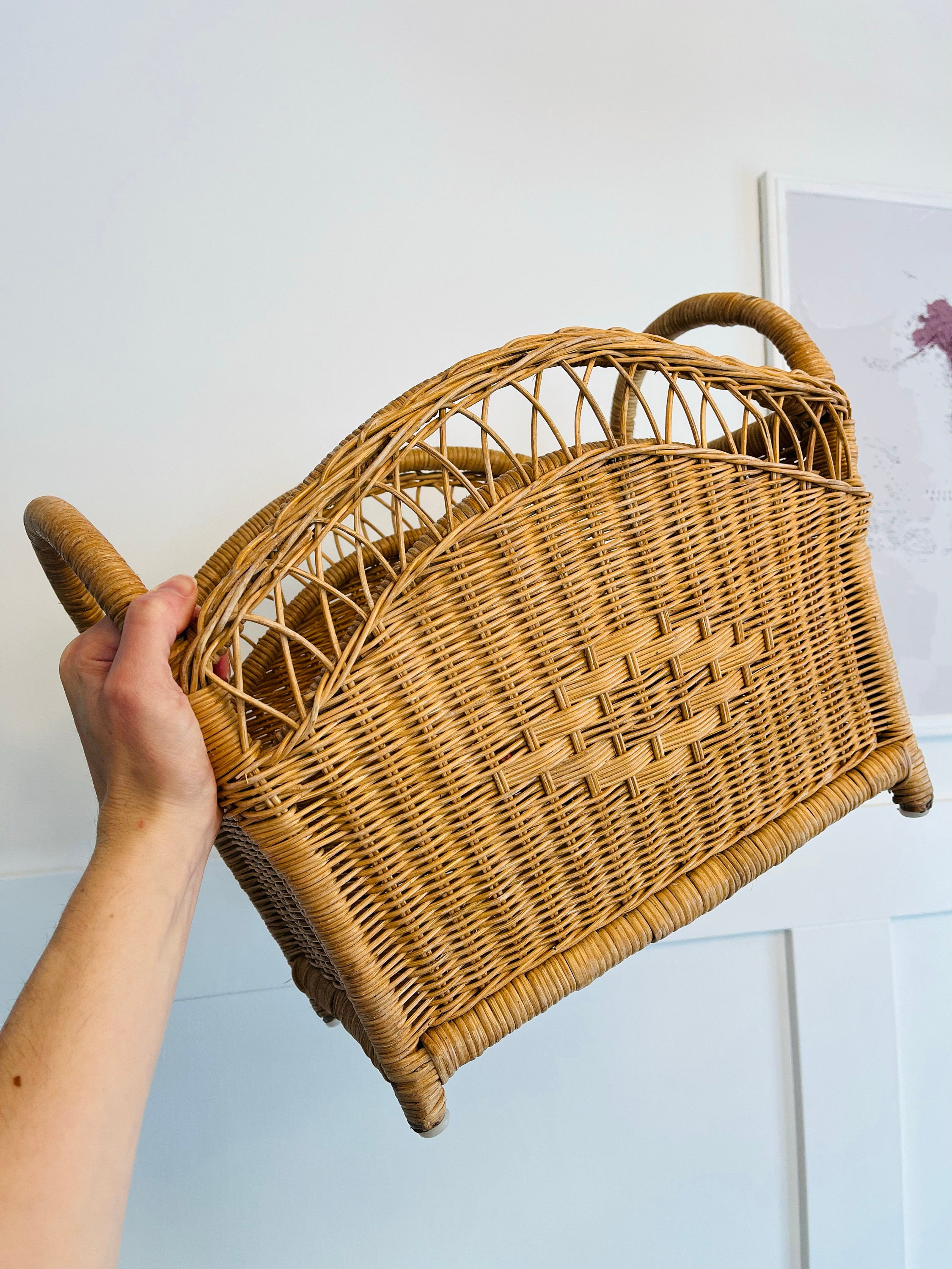 Vintage Wicker Magazine Holder Rattan Magazine Rack Vintage Rattan ...