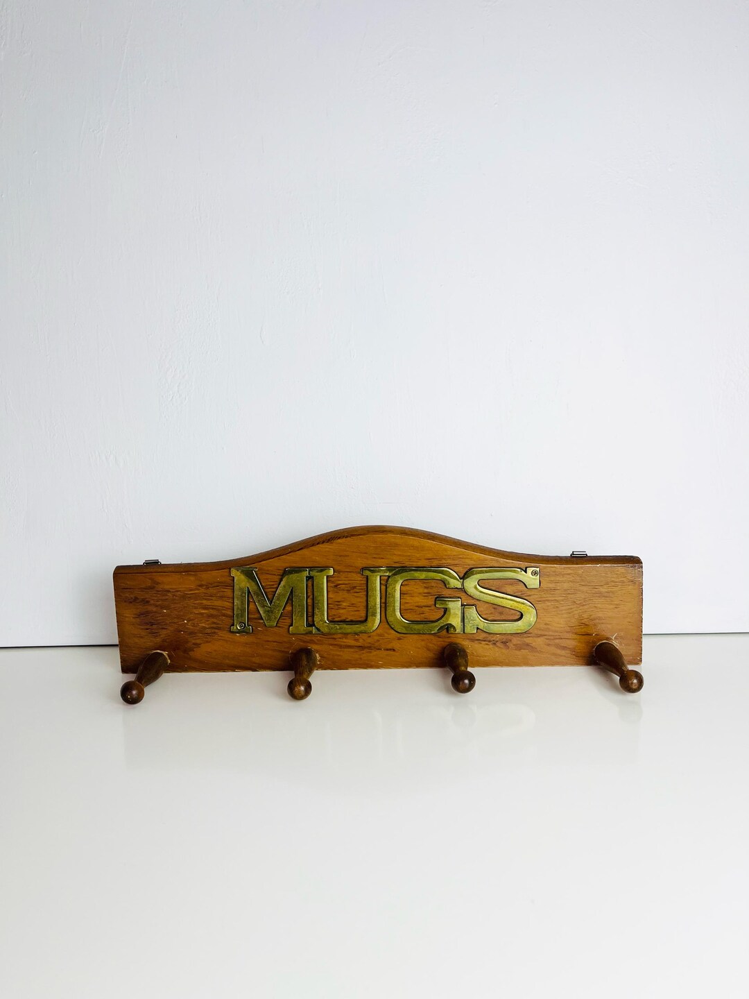 Vintage Mug Rack | Giftcraft 1970s Wood and Brass Peg Rack for Mugs - Etsy