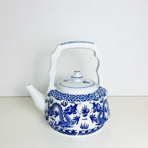 Vintage Chinese Jingdezhen Porcelain Tea Pot | Large Blue and White Ceramic Teapot