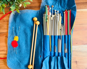 Set of Vintage Knitting Needles and Crochet Hooks | Knitting and Crochet Set with Vintage Felt Bag