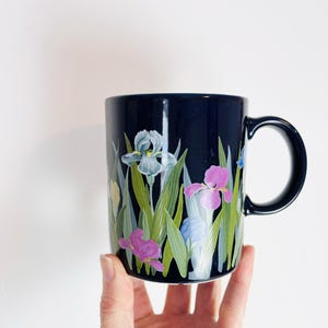 Vintage Otagiri Blue Iris Mug | Dark Blue Floral Ceramic Coffee Cup Made in Japan