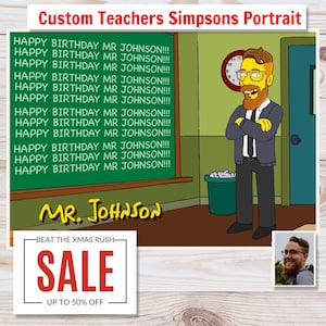 Leraar cartoon, aangepaste leraar Simpsons portret, leraar dank u, leraar verjaardag, cadeau voor leraar waardering, pensioen geschenk
