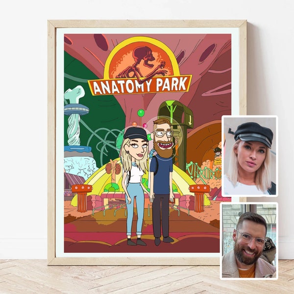 Kartoongift rick and morty painting, Rick and Morty couples portrait, Character commission, Custom Personalized Cartoon Portrait from Photo