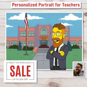 Retrato personalizado de Los Simpson de maestro a partir de una foto, regalo personalizado de dibujos animados de maestro, caricatura de maestro de una foto, regalo de retrato de maestro de guardería