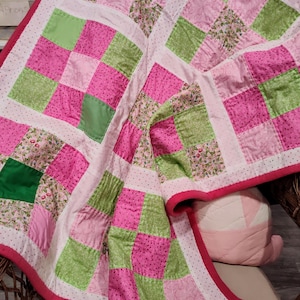 Pink Nine-Patch Baby Girl Crib Quilt
