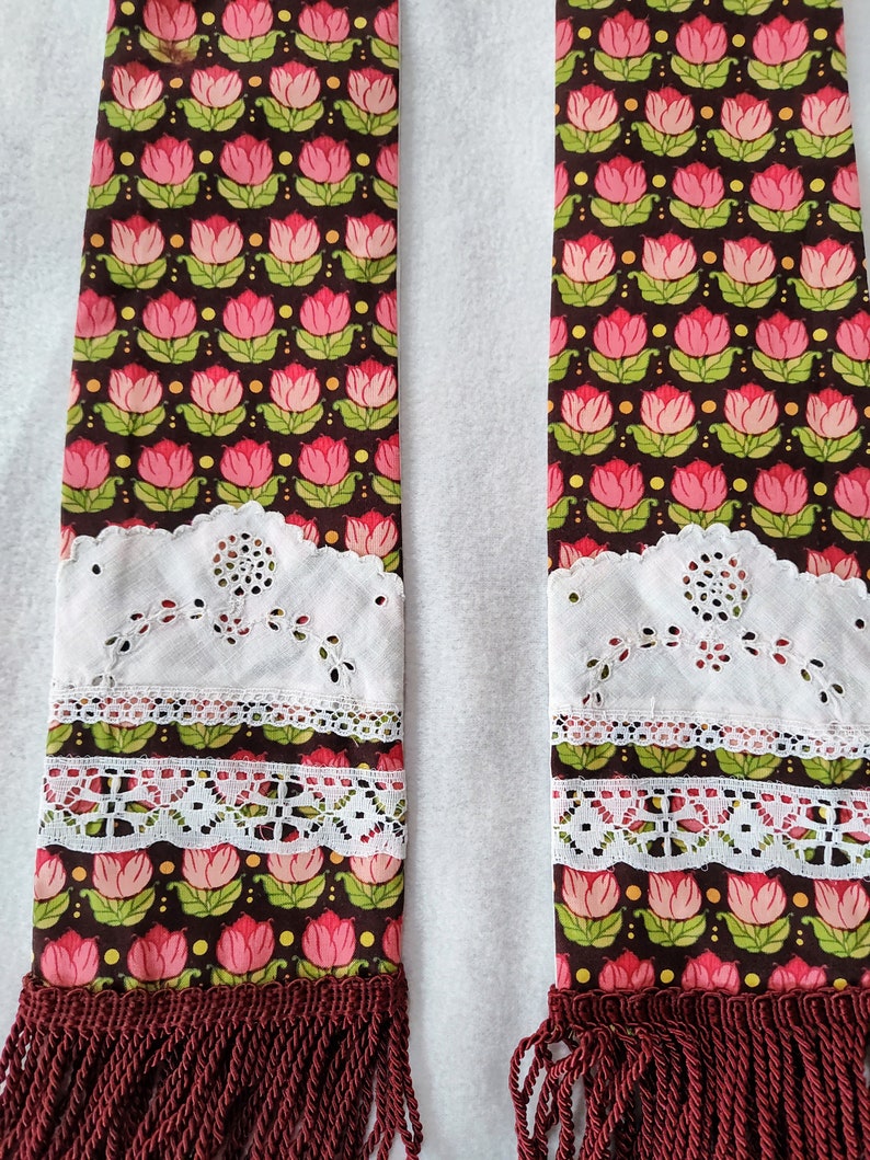 Floral Minister's Stole: Repurposed Antique Doily, Burgundy Fringe - Etsy