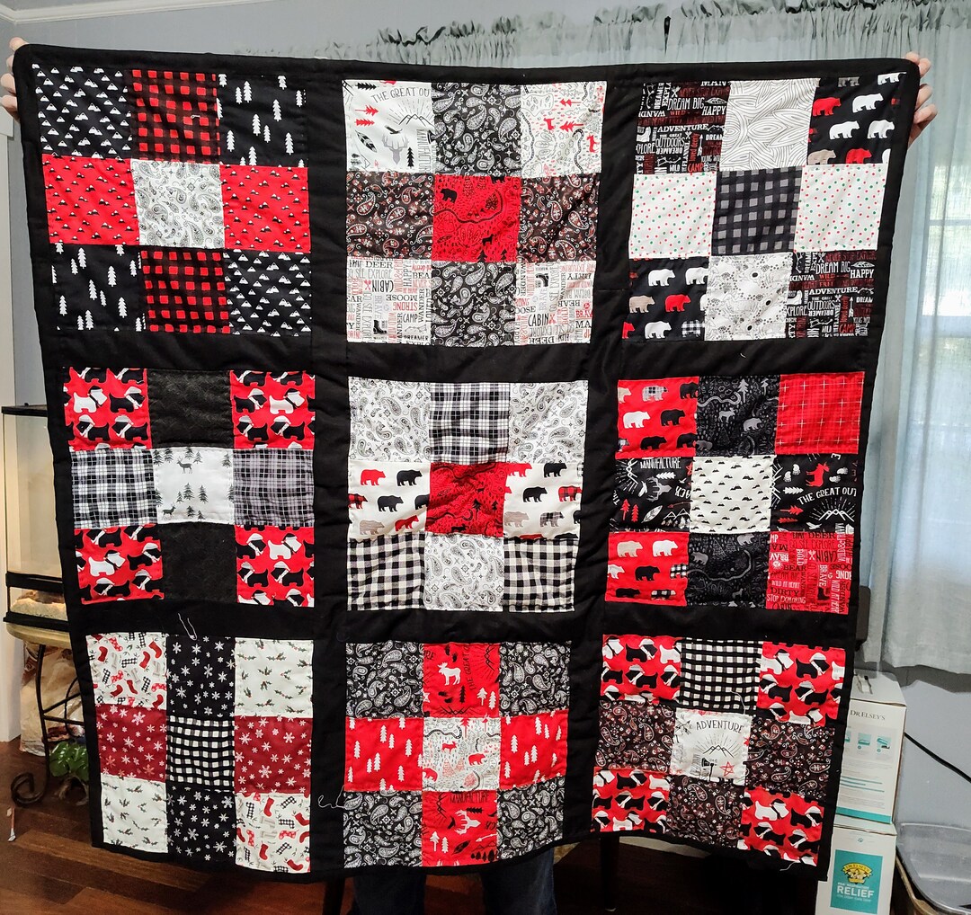 Red Black and White Quilted Couch Throw Hand Quilted Etsy