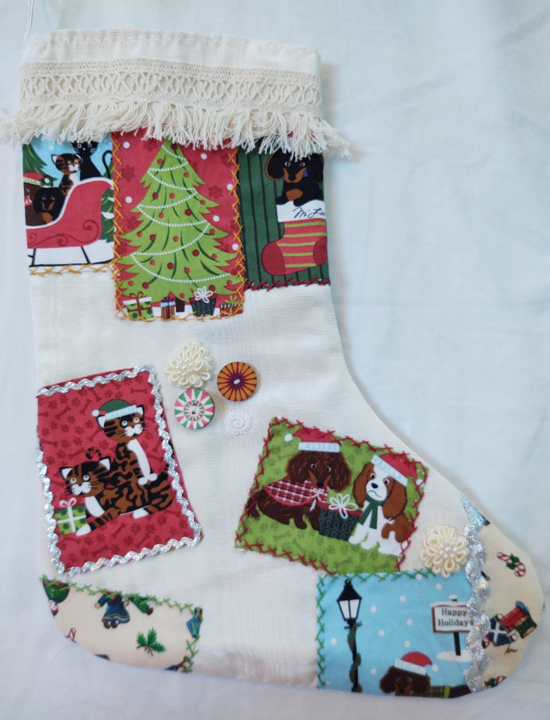 New Items Hand Sewn Crazy Quilt Christmas Stocking Includes Etsy