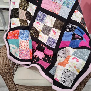 Patchwork quilt sized for baby crib, couch throw, or wheel chair lap throw