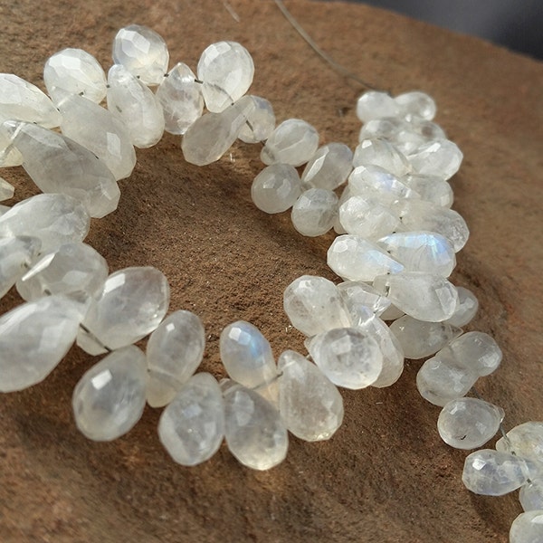 43ct Rainbow Moonstone Flashy Faceted 3D Tear Drop Briolettes Beads Half Strand Free Ship MN0V6F0016