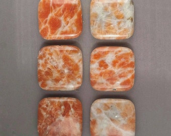 Marmalade Orange Calcite Bead Square Shimmer Pendant Bead 30mm