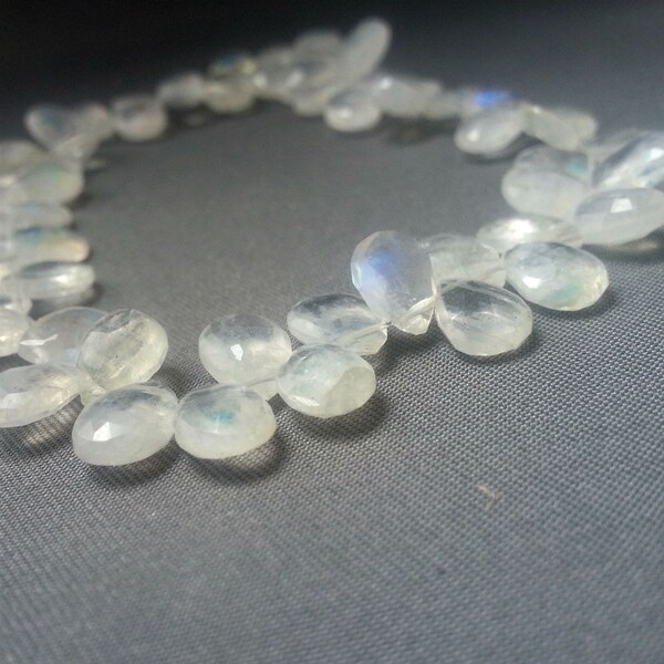 8mm Rainbow Moonstone Flashy Faceted Pear Briolettes Beads Full Strand 8"  MN0V6F0015