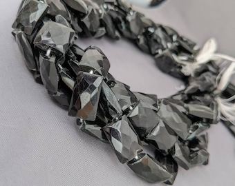 239ct Subtle Rainbow Obsidian Faceted Rectangle Beads Black Obsidian 15mm Black Obsidian Square Rectangle Beads 14" Strand  OBXL4A0001