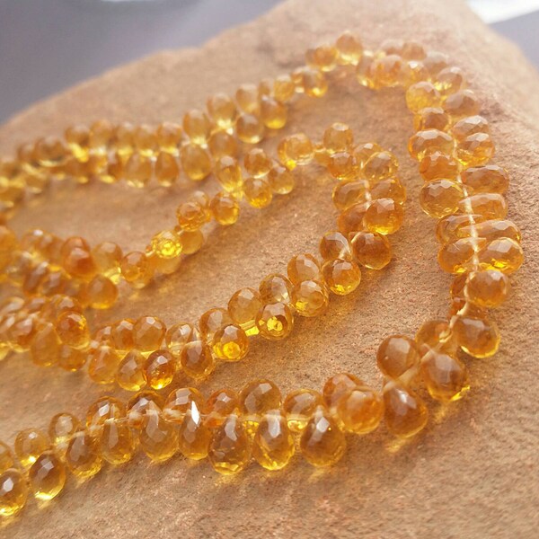 AAAA Genuine Citrine Beads Faceted Briolette 3D Tear Drop Beads 7" Strand Free Ship CT2V6F0001