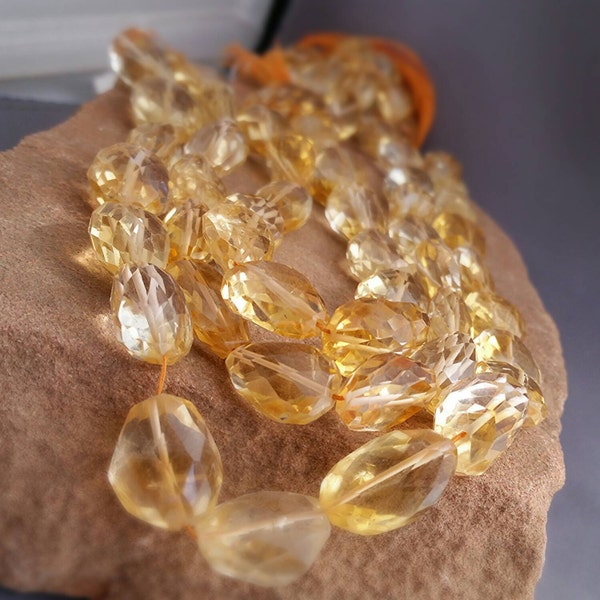 246ct AAA Citrine Genuine Faceted Nuggets Tumbled Beads Faceted Full 14" Strand Free Ship CT2D0F0003