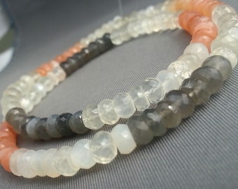 Moonstone Beads AAA Moonstone Gemstone Beads Microfaceted Faceted Button Wheel Rondelles Full 15" Strand  MNXD1F0001