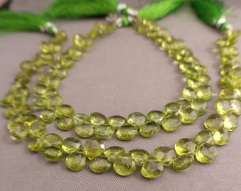 AA Peridot Beads Peridot Briolettes AA 68ct Faceted Heart Briolettes Loose Peridot Gemstone Briolettes Seed 8" Strand  PD6V6F0002