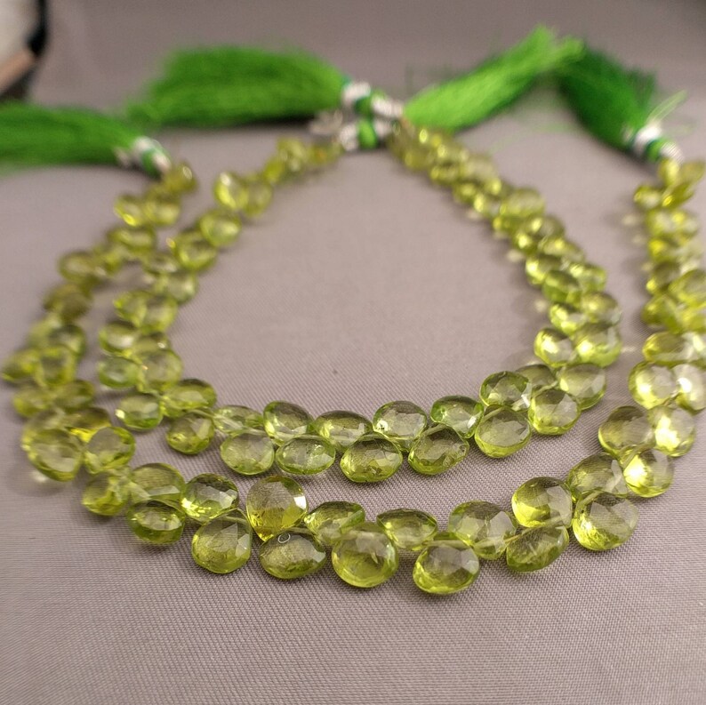 AA Peridot Perlen Peridot Briolettes AA 68ct Facettierte Herz Briolettes Lose Peridot Edelstein Briolettes Samen 8 Strang PD6V6F0002 Bild 1