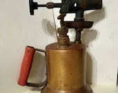 Antique Brass Blow Torch with Wooden Handle