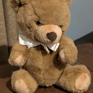 Vintage Teddy Bear With Brown Ribbon - Etsy