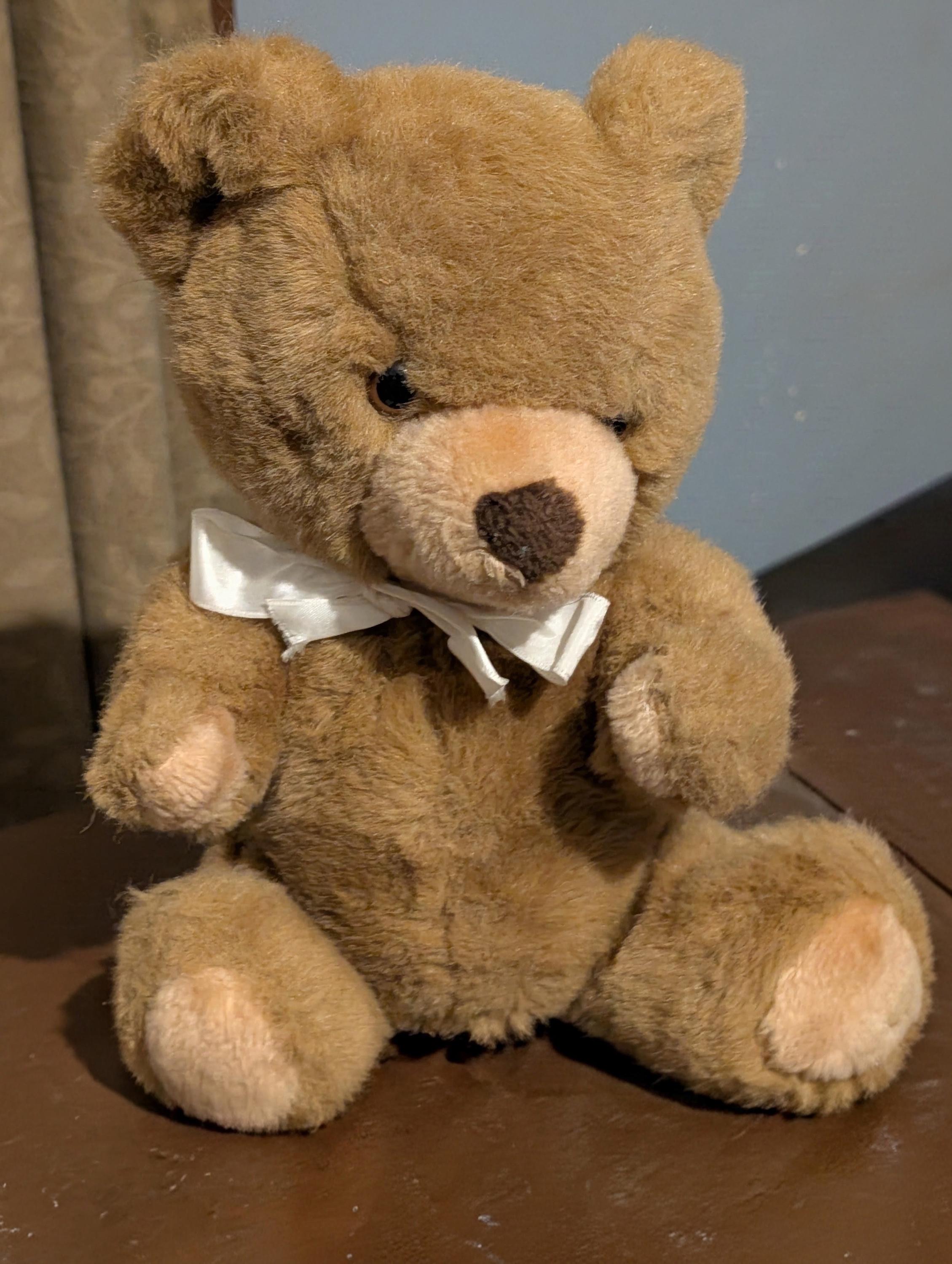 Vintage Teddy Bear With Brown Ribbon - Etsy