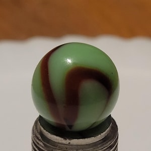 Vintage Christensen Agate Co. Transparent Red On Green Base Corkscrew Swirl Marble 5/8&quot;