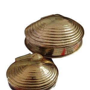 Two Brass MCM Clam Shell Trinket Boxes