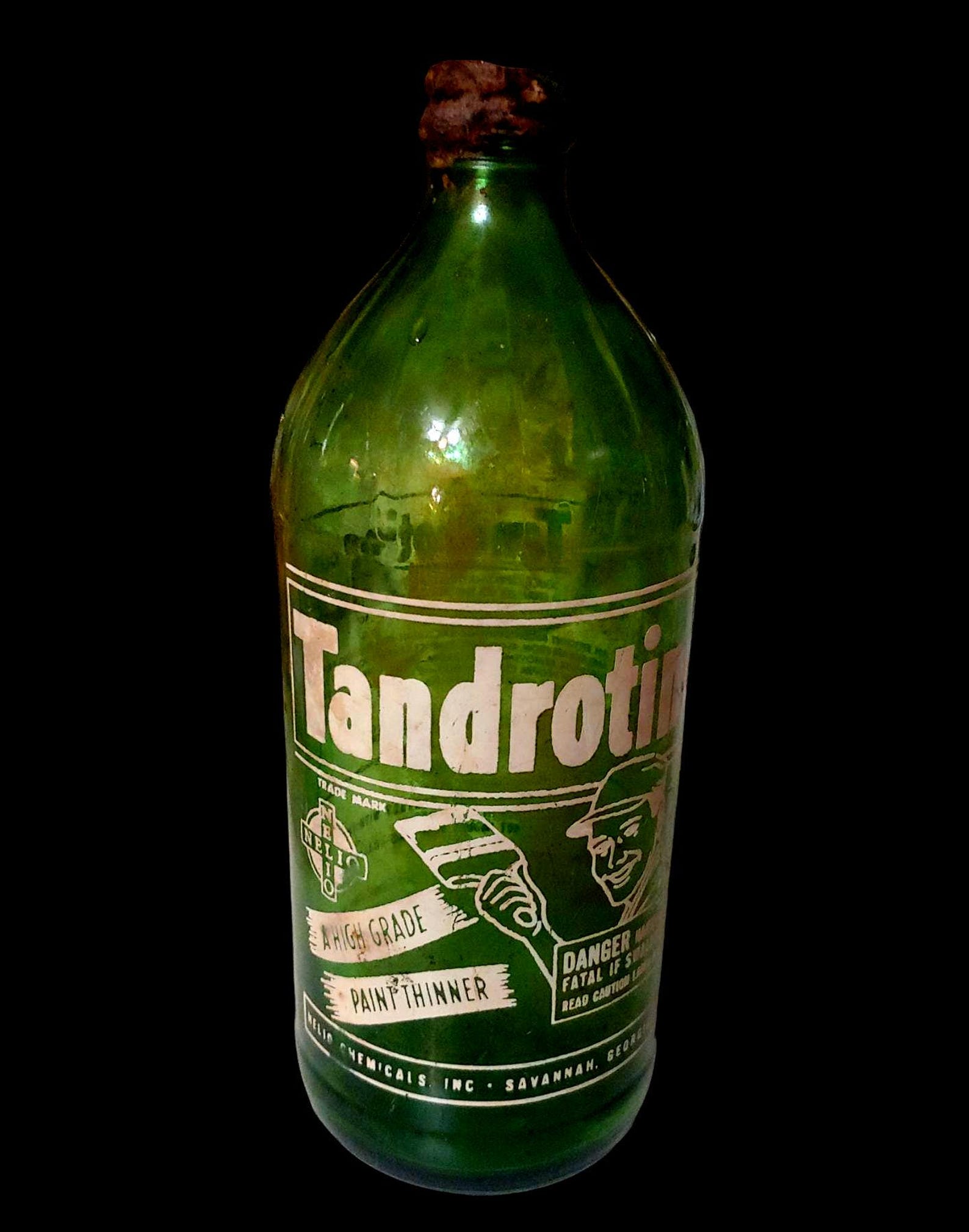Visual Reference: 1950 S 32 Oz Green Glass Acl Tandrotine Paint Thinner