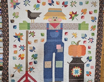 Handmade Scarecrow Quilt – Autumn Fabric, 86" x 90"