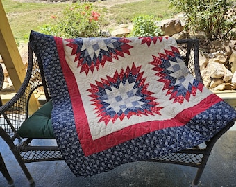 Double Bear Paw Handmade Patriotic Quilt