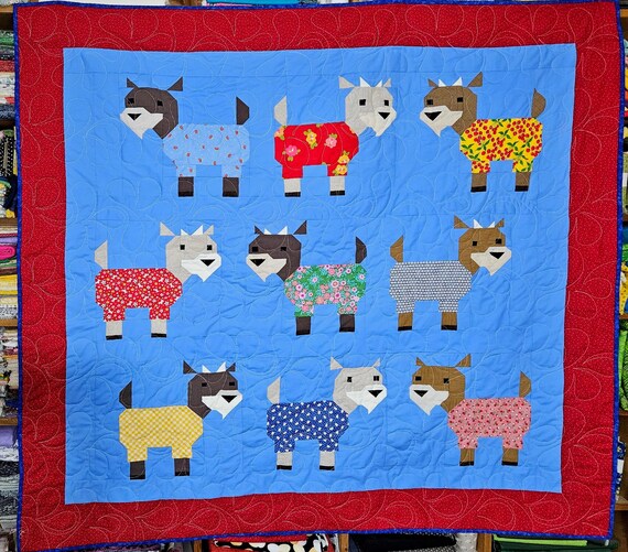 Goats in Pajamas Quilt - Handmade Throw Quilt (55x60 inches)
