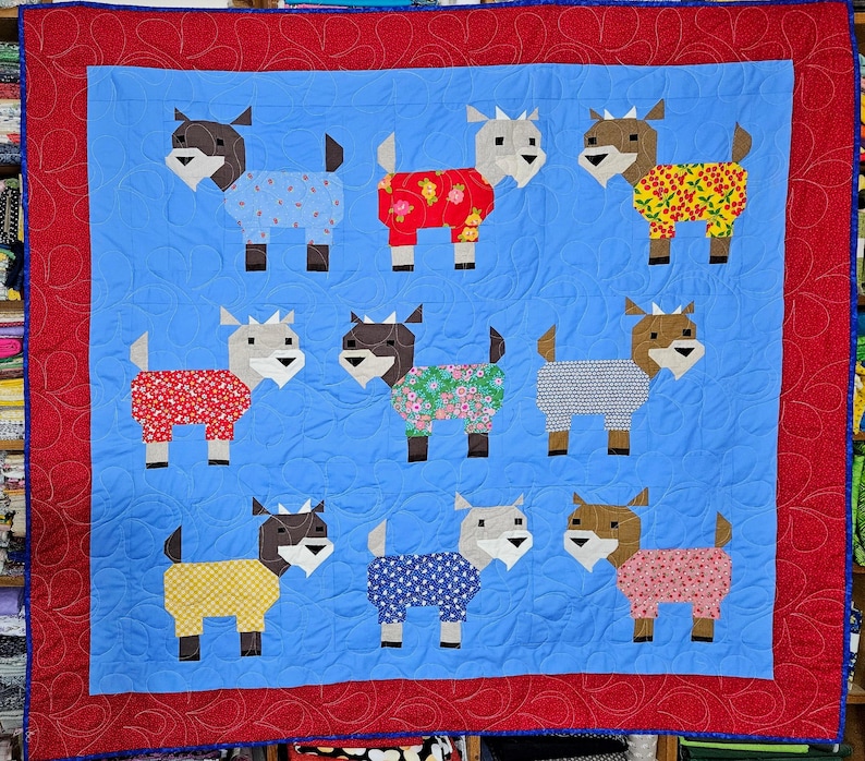Goats in Pajamas Quilt - Handmade Throw Quilt (55x60 inches) image 1