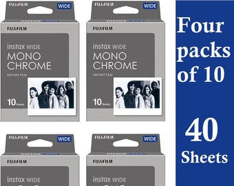 Fujifilm Instant Film 4 -Pack Bundle Set , Instax Wide MONOCHROME (10 x 4 = 40 Shots) for Instax Wide 300 Cameras