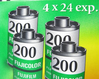 May include: Four rolls of Fujicolor 200 film, each with 24 exposures. The film is for color prints and is processed with CN-16 C-41.