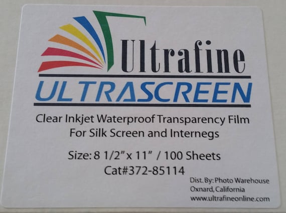 Ultrafine Ultrascreen Inkjet Waterproof Clear Transparency Film for Screen  Printing 8.5 X 11 / 100 Sheets 