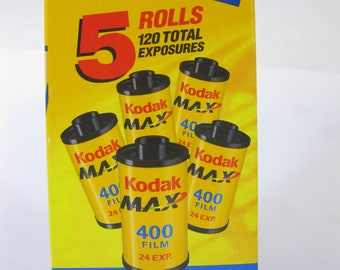 Película vintage Kodak Max 400 de 35 mm (24 exposiciones). Película de 35 mm para impresiones en color. Conservado en Frío - 5 Rollos