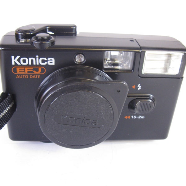 Rare Konica EFJ Auto Date Camera with Hexanon 36mm F4 Lens from Japan Lomo with Strap - Black