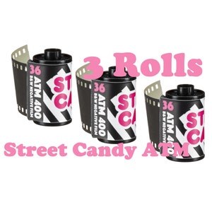 Película en blanco y negro Street Candy ATM 400, rollo de 36 exposiciones, StreetPan 3 rollos, envasados frescos en tubos de cartón resistentes y ecológicos.