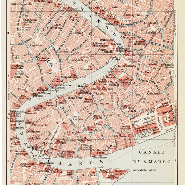 1923 Venice old street map, Italy