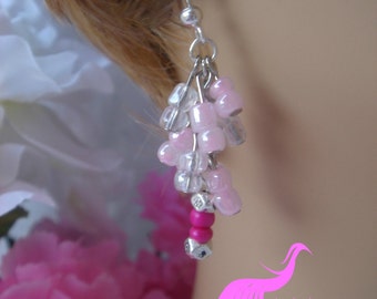 Pink and white drop cluster earring was made to compliment my Breast Cancer Awareness Lariat.
