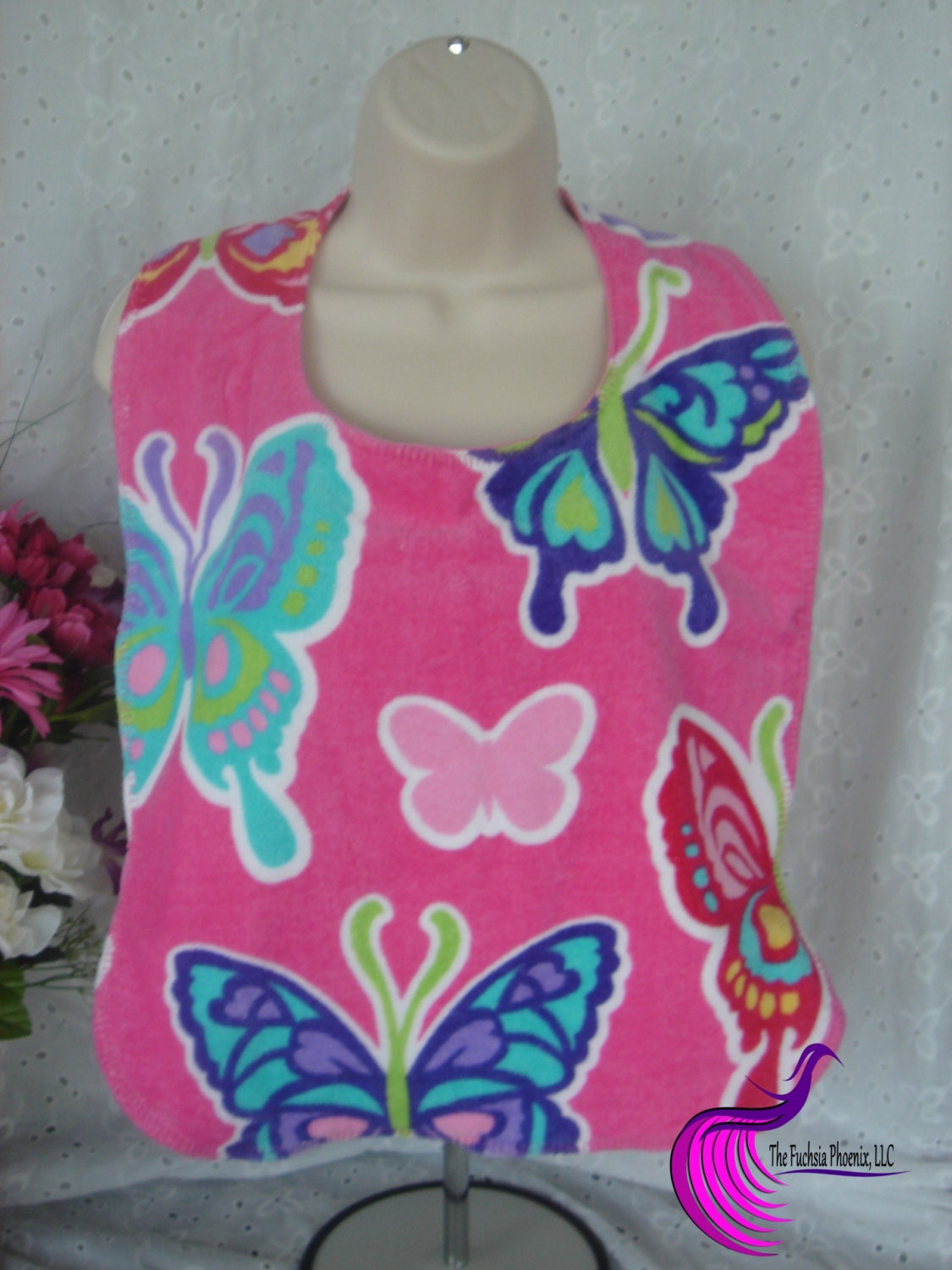 Soft Woolen Baby Bib with Butterfly Embroidery – Pink main image 1