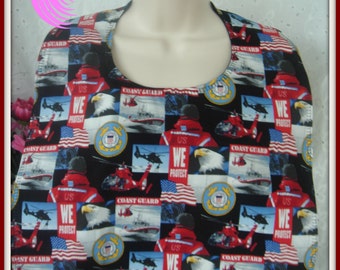 US Coast Guard print  with cuddle flannel backing in black. Bib for Adults or Teens.
