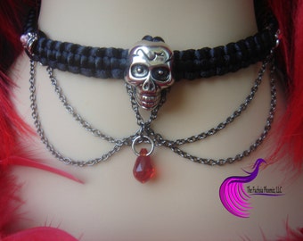 Silver Skull Choker in black with or without chain.