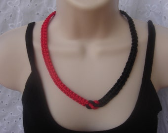 Hercules knot necklace in 2mm red and black satin cord,.