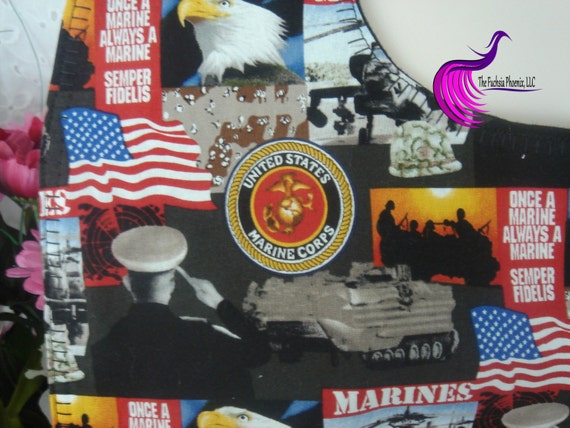 USMC print  with cuddle flannel backing in black Full Lap Bib for Adults or Teens.
