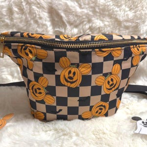 Mickey Pumpkin/Checkered Halloween Jumbo Fanny Pack for Disney Trip w/ Adjustable Strap for Adults Ready to Ship!