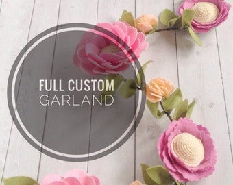 Nursery Garland - Floral Nursery Decor - Custom Nursery Decor - Baby Girl Nursery - Pink and Gold Decorations - Felt Flower Garland - Custom