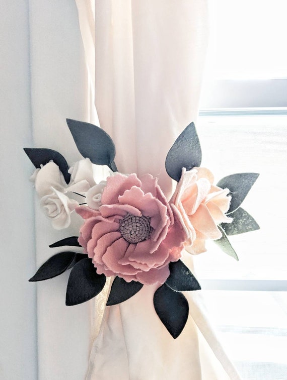 Felt Floral Curtain Tieback Pink Floral Curtain Ties Pink Etsy